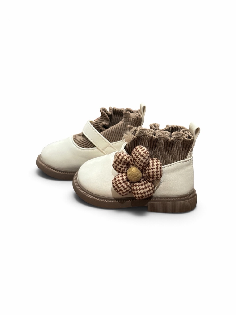 Toddler Cream and Brown Flower Accent Boots